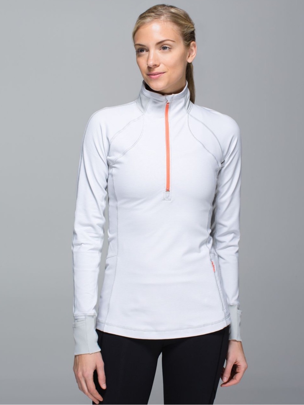 Lululemon Race With Grace‎ 1/2 Zip II Wee Stripe White Silver Spoon